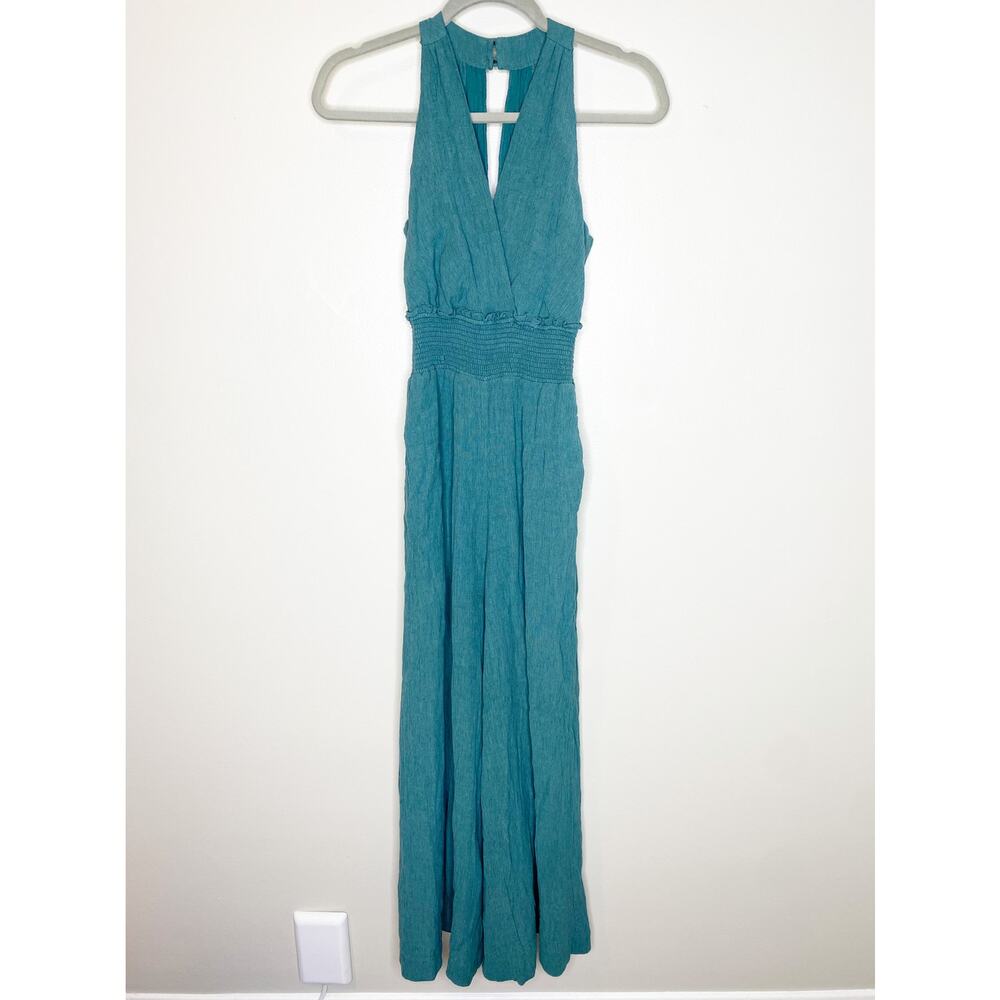 Anthropologie Bionda Plisse Teal Textured Jumpsuit XS
